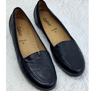 Gabor Women's Black Leather Casual Slip On Preppy  Loafers Size 6 Comfortable